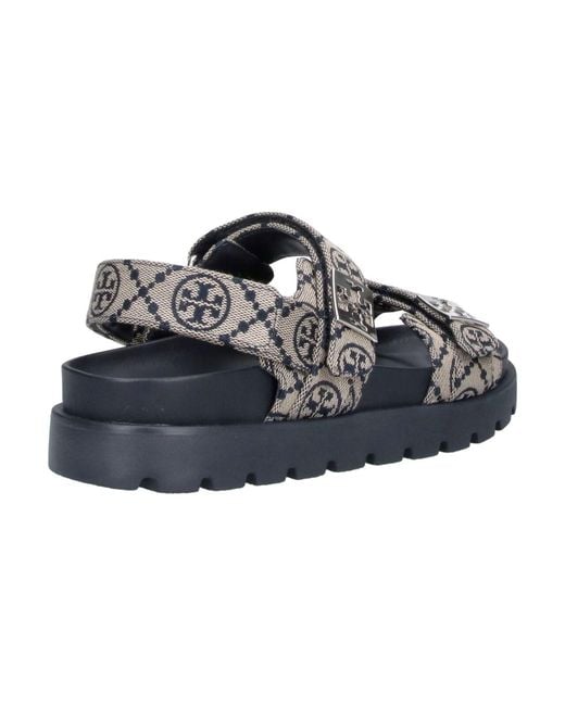 Tory Burch Blue Logo Jacquard Platform Sandals