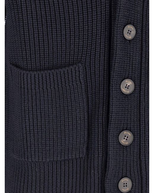 Drumohr Blue Merino Wool Cardigan for men