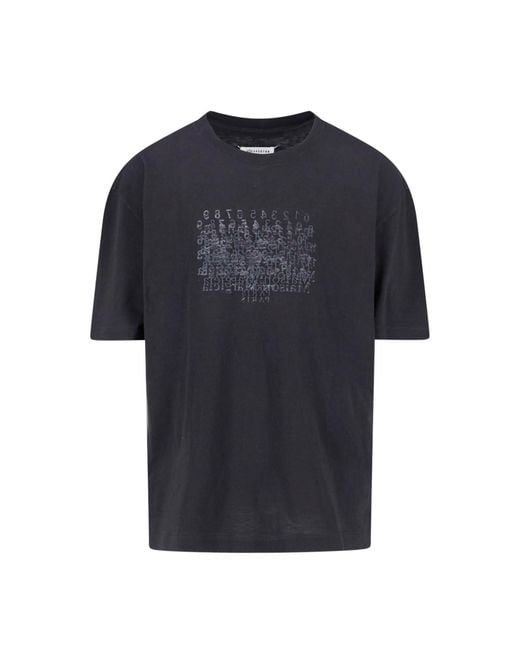 Maison Margiela Blue Contrasting Logo Cotton T-Shirt for men