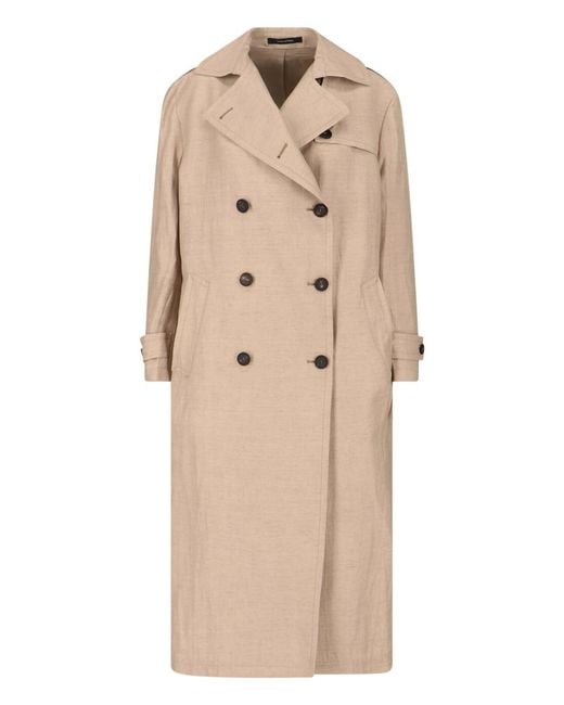 Tagliatore Natural Double-Breasted Wool Cotton Trench