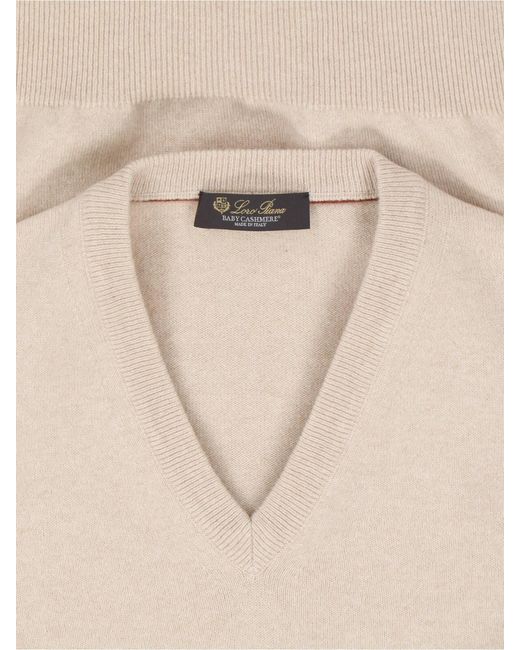 Loro Piana White V-Neck Sweater for men
