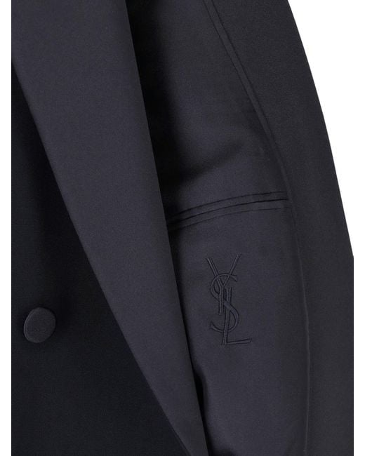 Saint Laurent Blue Double-Breasted Wool Blazer
