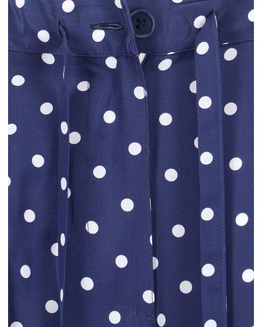 P.A.R.O.S.H. Blue Silk Polka Dot Pants With Front Bow Detail