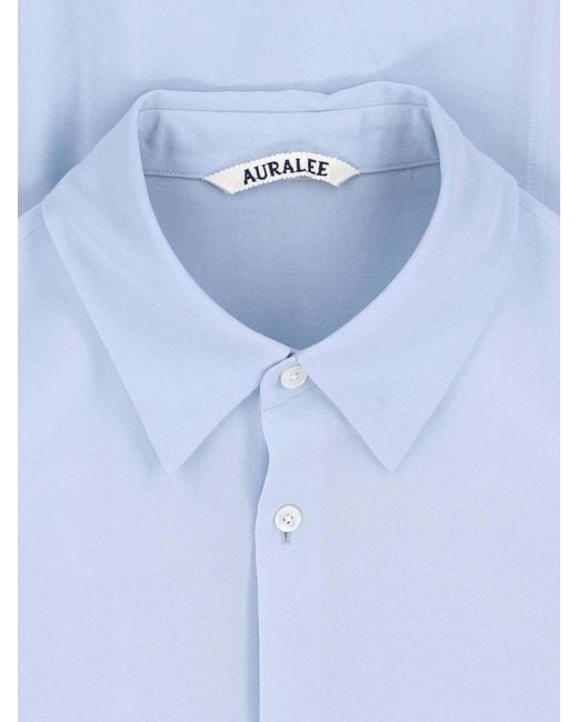 Auralee Blue Silk Georgette Shirt