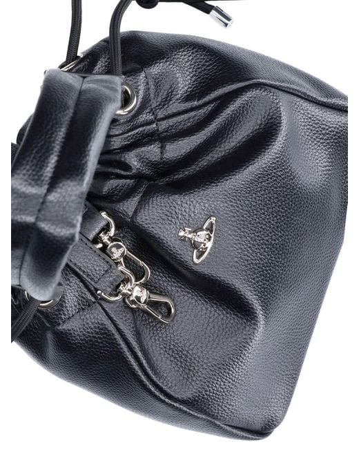 Vivienne Westwood Black Drawstring Orb-Motif Shoulder Bag