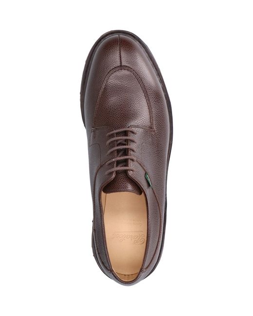 Paraboot Brown Pebbled Leather Lace-Up Derby Shoes for men