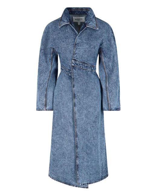 Alaïa Blue Alaã¯A Long Denim Spiral Trench