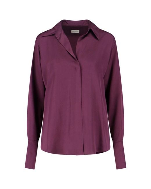 Dries Van Noten Purple Classic V-Neck Viscose Blouse