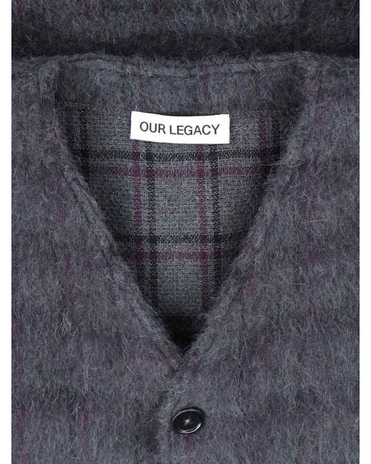 Our Legacy Blue Plum Check V-Neck Cardigan for men