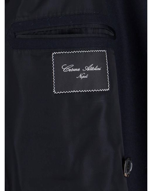 Cesare Attolini Blue Double-Breasted Coat for men