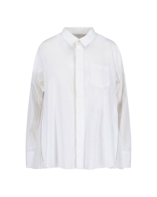 Sacai White Cotton And Chiffon Shirt