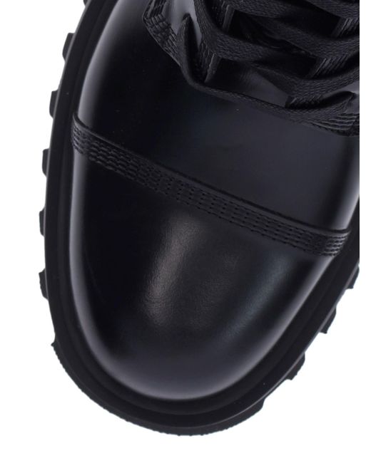 Ferragamo Black Glossy Leather Combat Boots