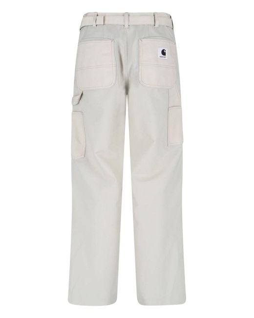 Sacai White Double Knee Pants With Mid-Rise Waist And Reinforced Patches for men