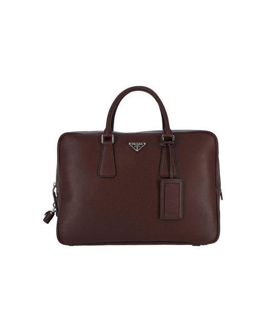 Prada Brown Logo Work Bag for men