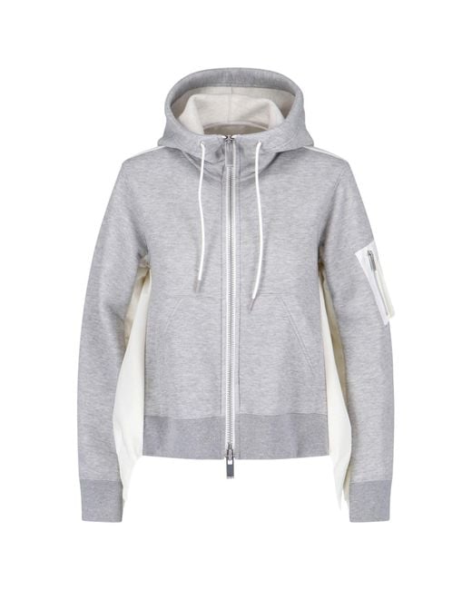 Sacai Gray Dual Zip Fabric Hoodie