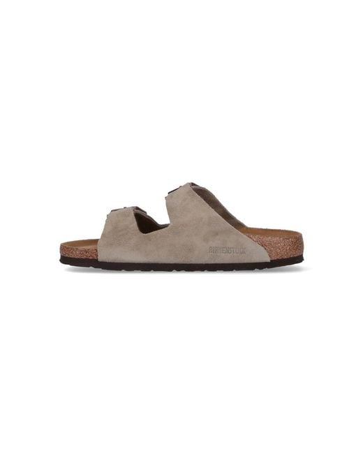 Birkenstock Gray Suede Two-Strap Slide Sandals