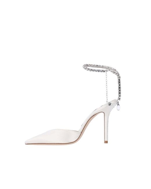 Jimmy Choo White High-Heeled Pumps With Rhinestone Ankle Strap