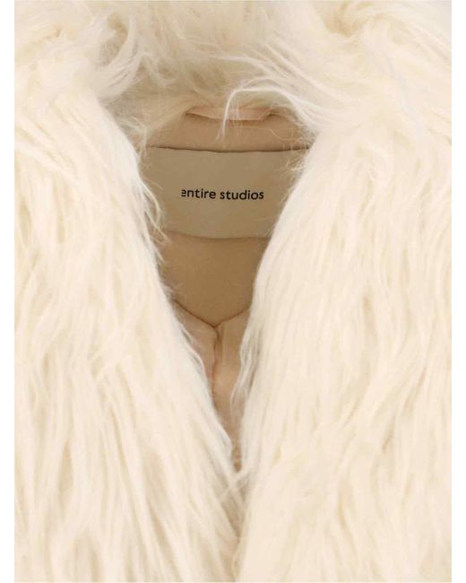 Entire studios Natural Faux Fur Cream Coat With Adjustable Belt