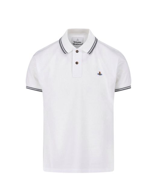 Vivienne Westwood White Short-Sleeve Polo Shirt With Double Stripes for men
