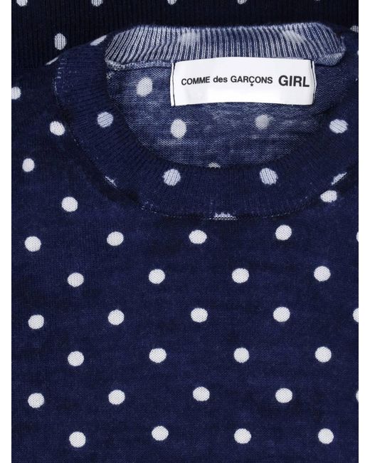 Comme des Garçons Blue Polka Dot Cropped Ribbed Sweater