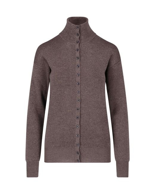 Lemaire Brown Button-Front Turtleneck Cardigan