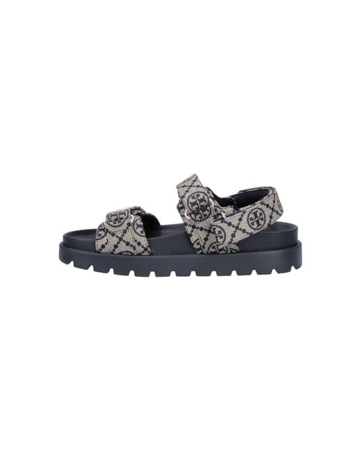 Tory Burch Blue Logo Jacquard Platform Sandals