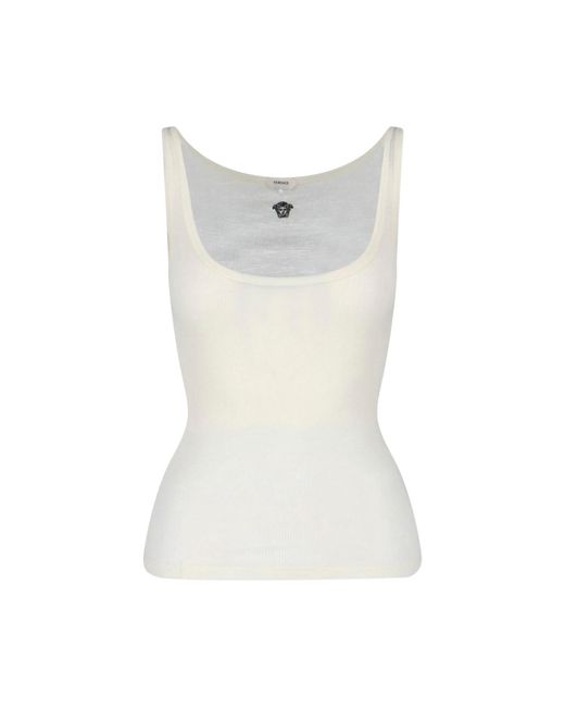 Versace White Cream Ribbed Medusa Wool Top