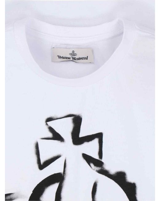 Vivienne Westwood White Short-Sleeve Cotton T-Shirt With Abstract Graphic Design for men