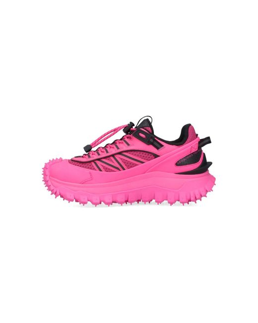 Moncler Pink Trailgrip Neon Canvas, Mesh And Leather Sneakers