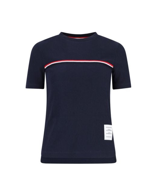 Thom Browne Blue Three Stripes Logo T-Shirt