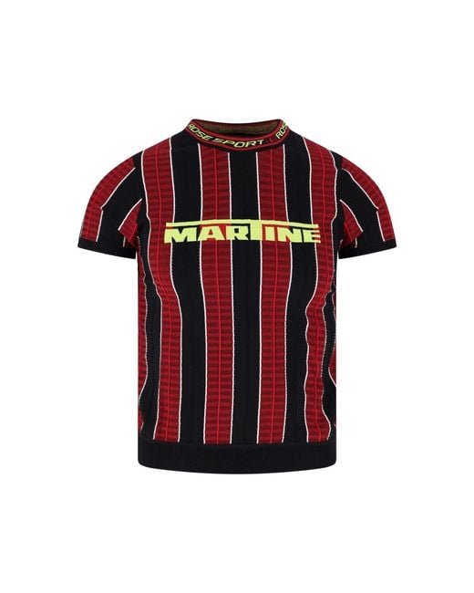 Martine Rose Red Ribbed Striped Cotton T-Shirt for men