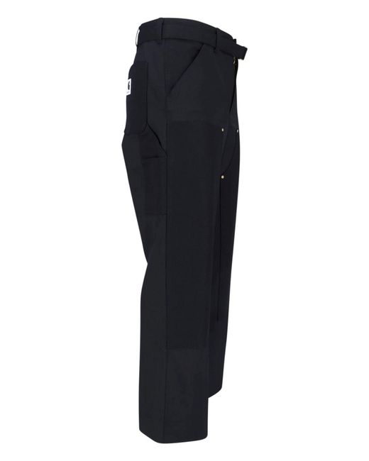 Sacai Blue Double Knee Pants X Carhartt Wip With Belted Mid-Rise for men