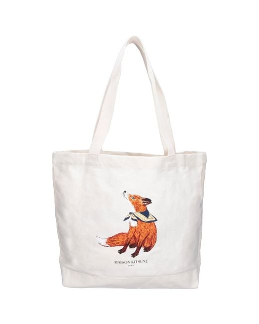 Maison Kitsuné White 100% Cotton Tote Bag for men