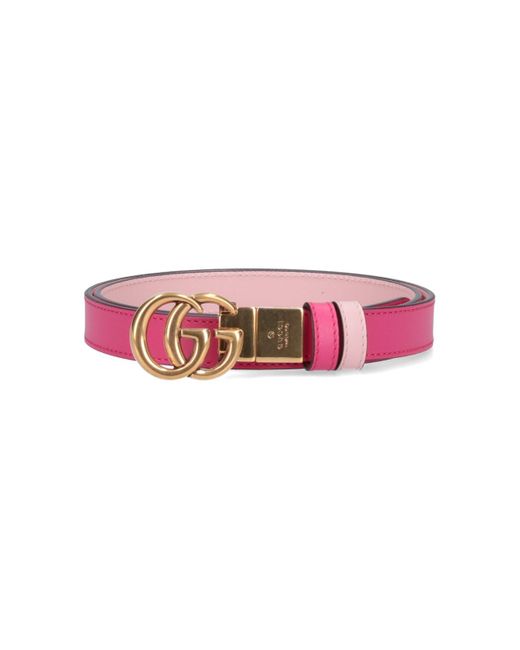 Gucci Pink Reversible Thin Belt "Gg Marmont"