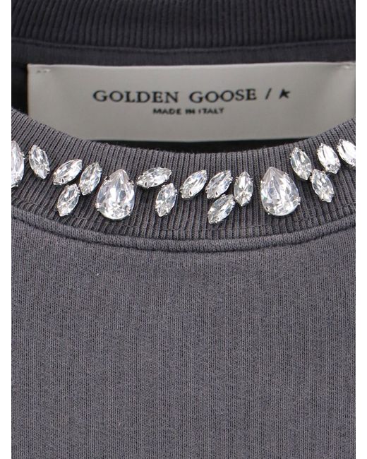 Golden Goose Deluxe Brand Blue Sweatshirt With Crystals Crewneck
