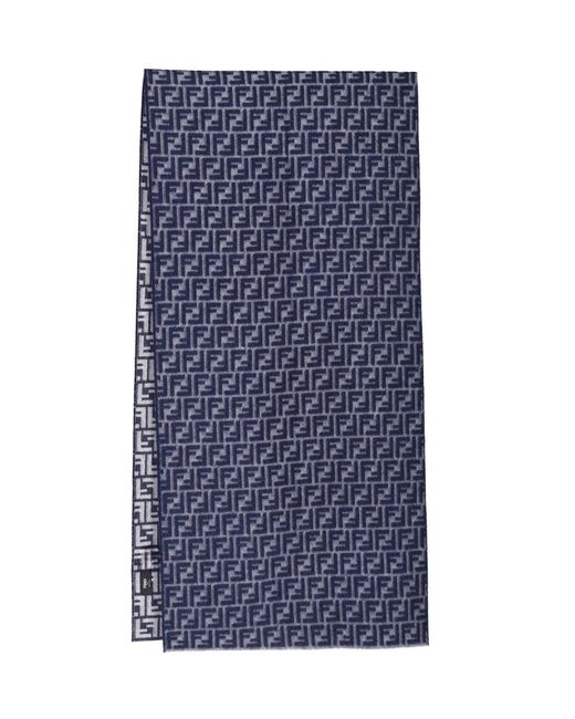 Fendi Blue Virgin Wool Scarf "Ff" for men