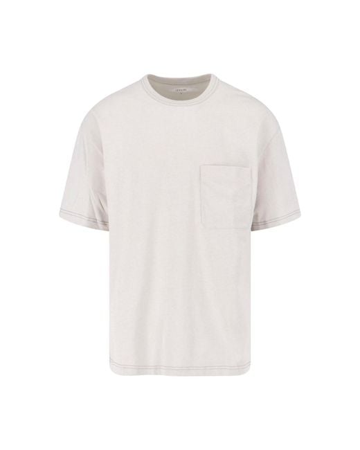 Lemaire White Cream Cotton-Linen Contrast Stitching T-Shirt for men