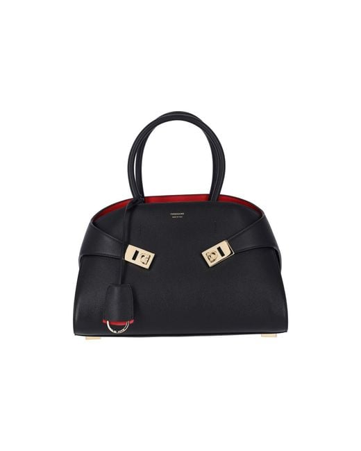 Ferragamo Black Medium Two-Tone Handbag "Hug"