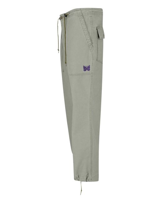 Needles Gray String Fatigue Straight Cotton Trousers for men
