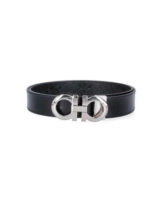 Ferragamo Black Reversible Belt With Embossed Pattern for men