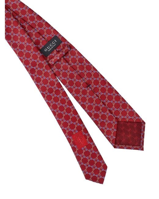 Gucci Red Jacquard Silk Tie With Clamp for men