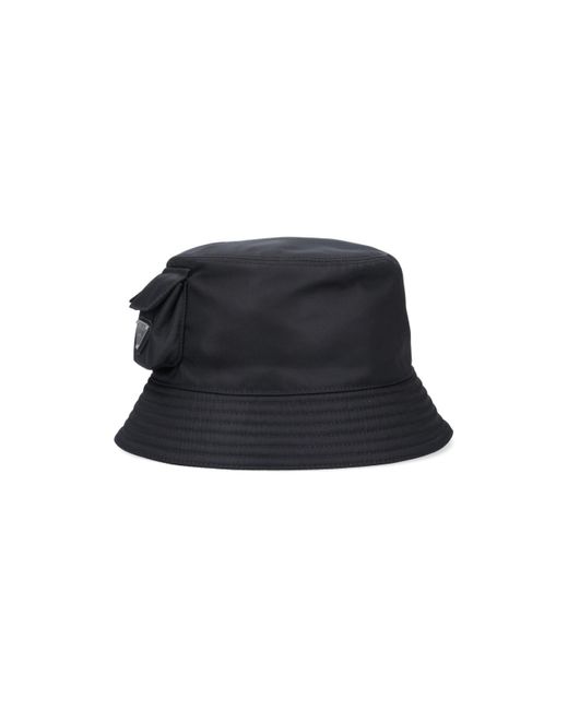 Prada Black Bucket Hat With Mini Pockets for men