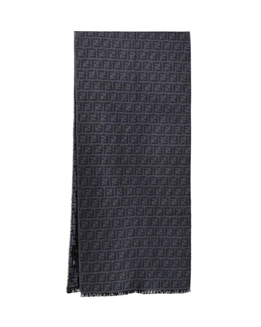 Fendi Blue Virgin Wool Scarf "Ff" for men