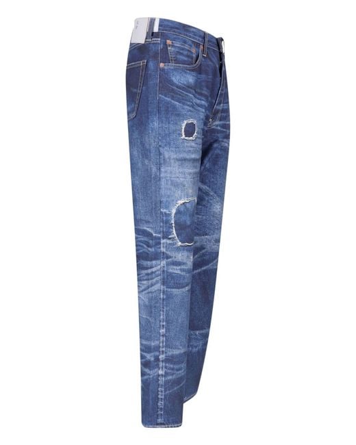 Junya Watanabe Blue Patchwork Distressed Straight Leg Jeans for men