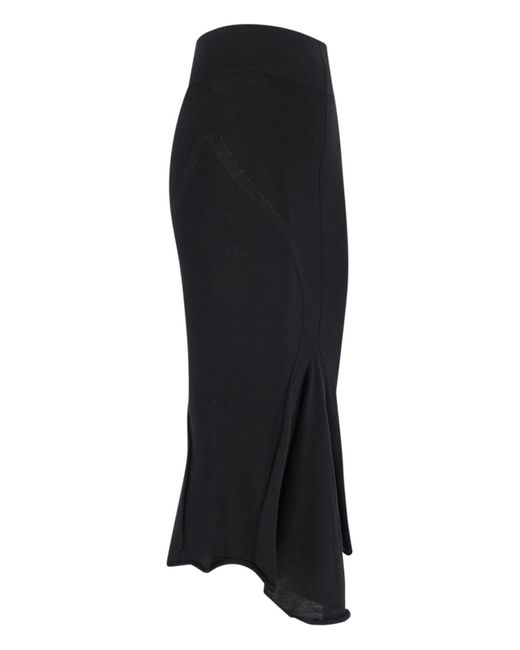 Rick Owens Black Asymmetric Midi Skirt
