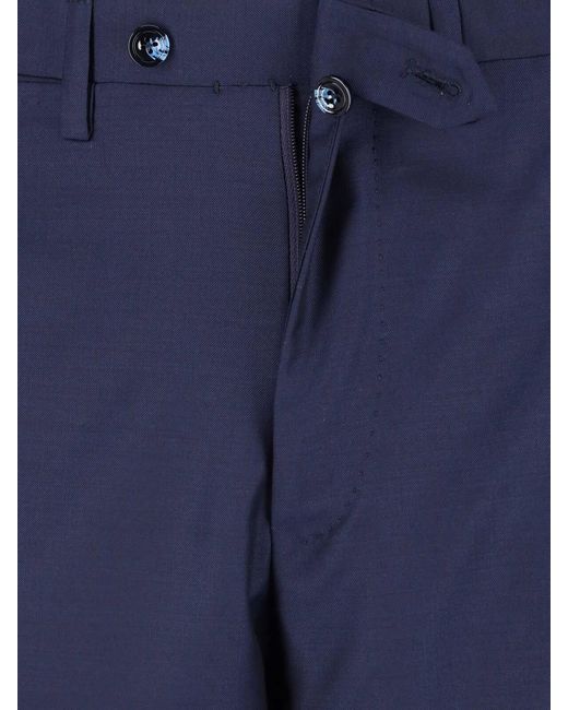 Kiton Blue Double-Breasted Peaked Lapel Wool Suit for men