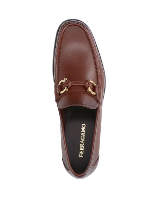 Ferragamo Brown Sleek Leather Loafers With-Tone Detailing for men
