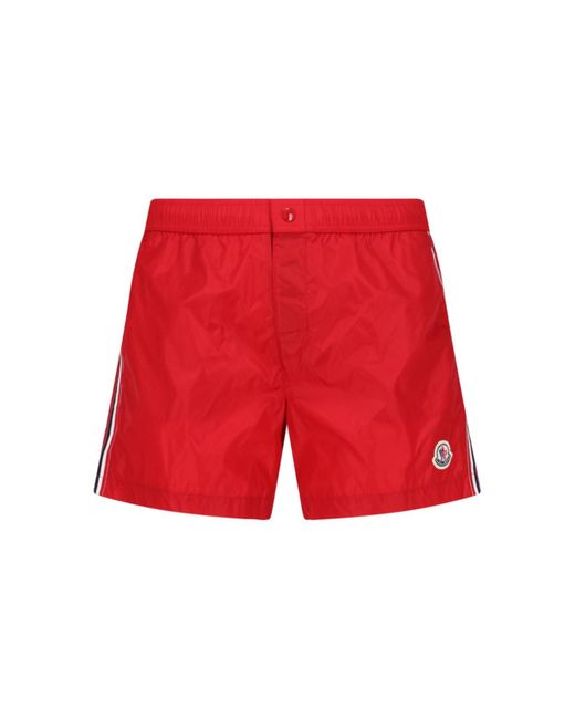Moncler Red Logo Swim Shorts for men