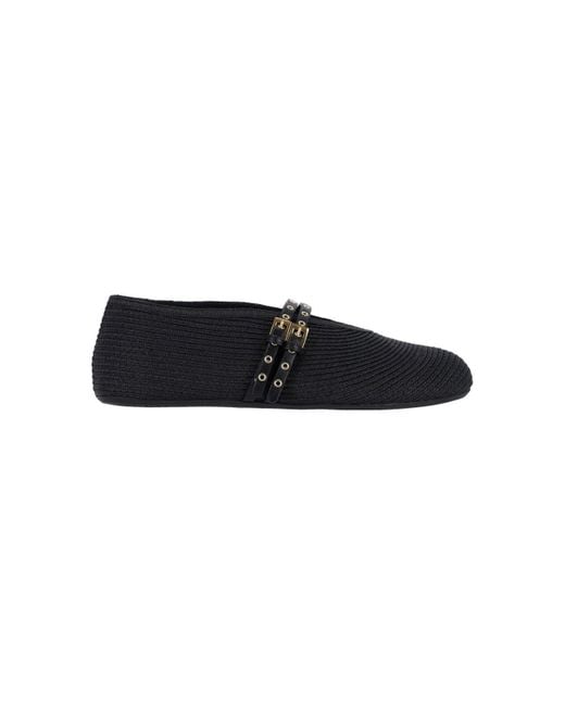 Alaïa Paper Straw Black Ballet Flats