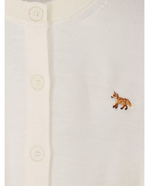 Maison Kitsuné White Cream Baby Fox Merino Wool Cardigan